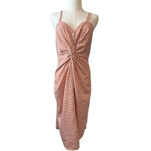 2/$30 Zara Medium Terracotta & White Gingham Knotted Button Midi Dress
